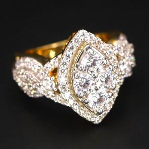 Sterling Silver DESIGNER SJD CZ Statement Gold Ring